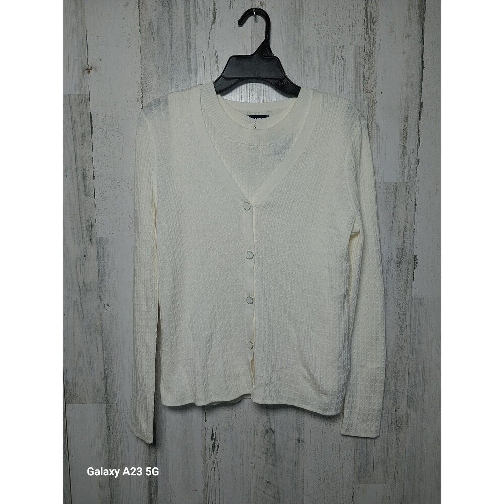 Land's End Women's Medium  Cream Cable Knit Tank And Cardigan Set